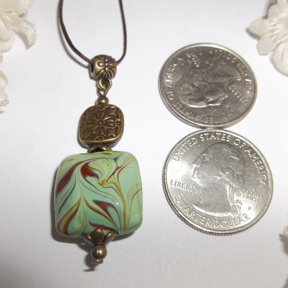 Boho Green & Brown Bronze Beaded Necklace Jewelry Gift For Her Handmade 6742 - Picture 3 of 10